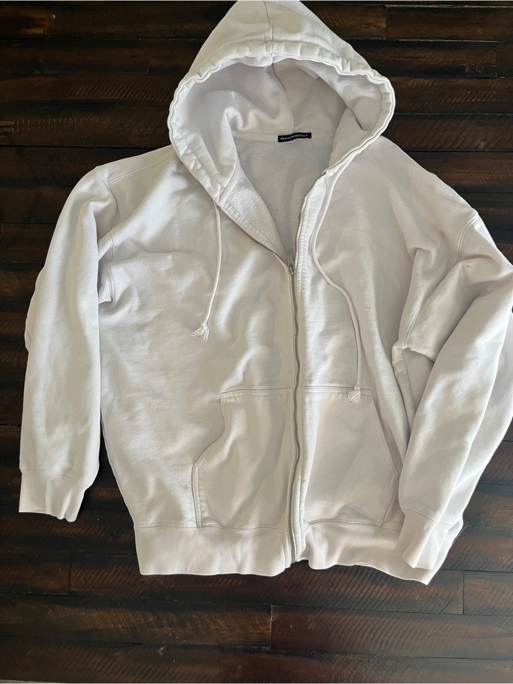 Brandy Melville Christy Hoodie One Size White Oversized Full Zip Sweatshirt